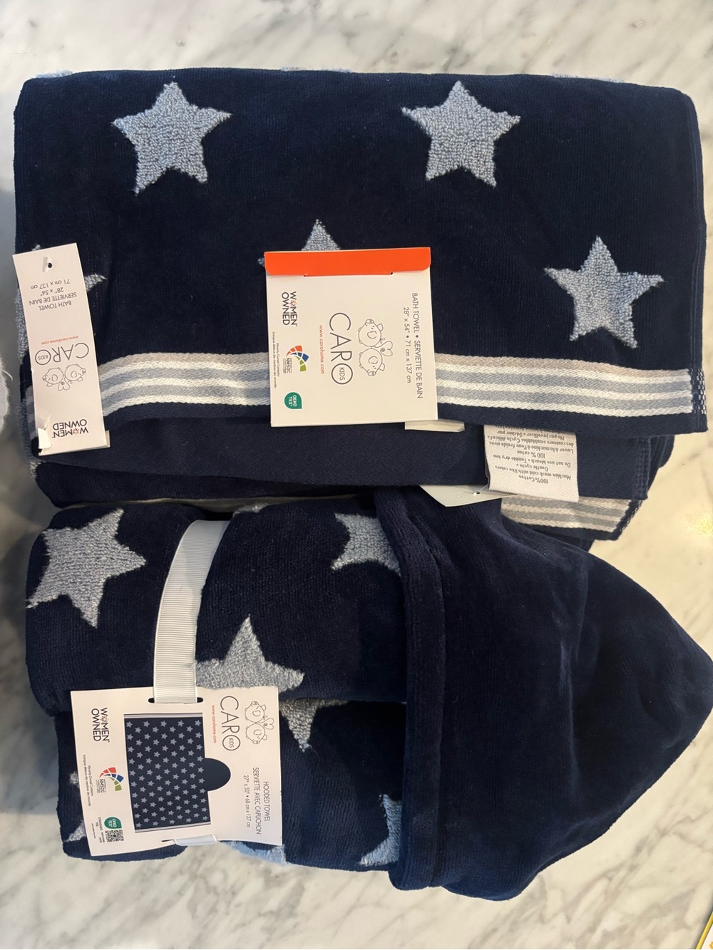 CARO Navy Star Cotton Bath Towel Set